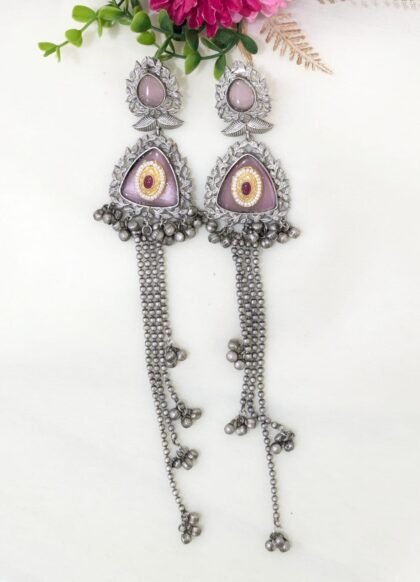 KASHMIRI DUAL TONE EARRING STONE-PINK