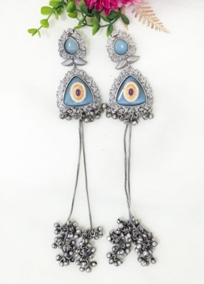 KASHMIRI DUAL TONE EARRING STONE-LIGHT BLUE