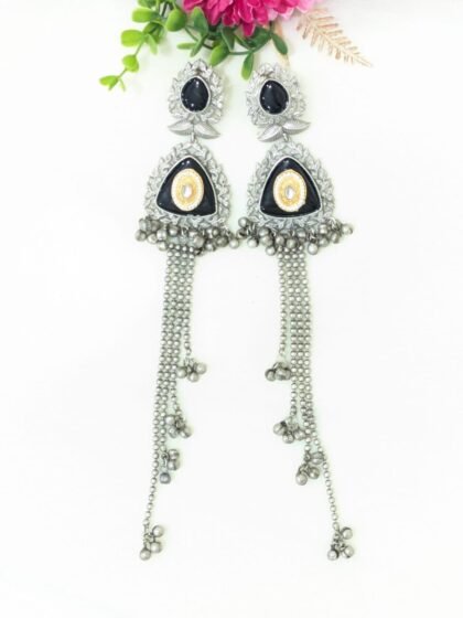 KASHMIRI DUAL TONE EARRING STONE-BLACK