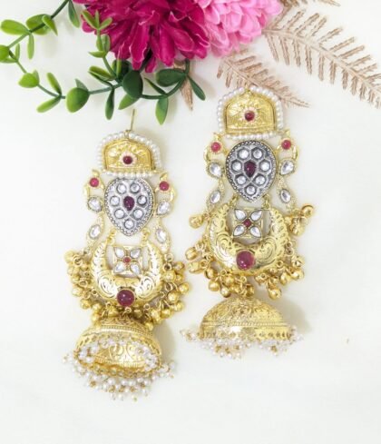 KASHMIRI GLDEN EARRING -RED