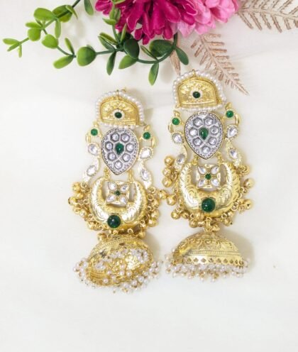 KASHMIRI GLDEN EARRING -GREEN