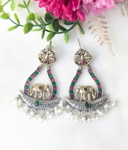 DUAL TONE EARRING STONE - RED,GREEN