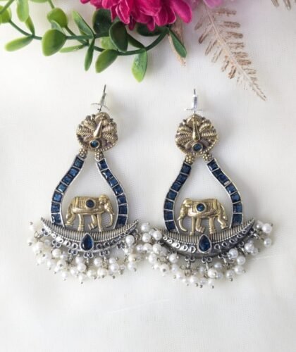DUAL TONE EARRING STONE - BLUE