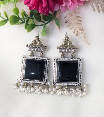 DUAL TONE EARRING STONE -BLACK