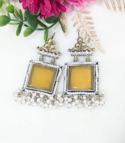 DUAL TONE EARRING STONE -YELLOW