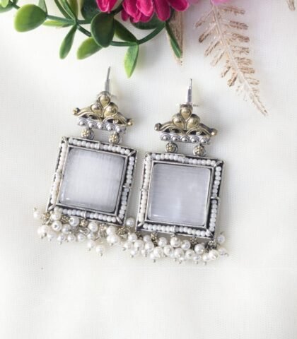 DUAL TONE EARRING STONE -GREY