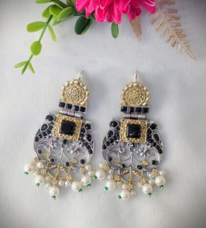 DUAL TONE EARRING STONE -BLACK