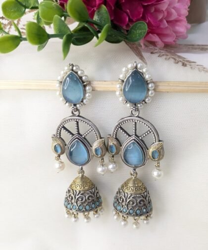 DUAL TONE EARRING STON -LIGHT BLUE