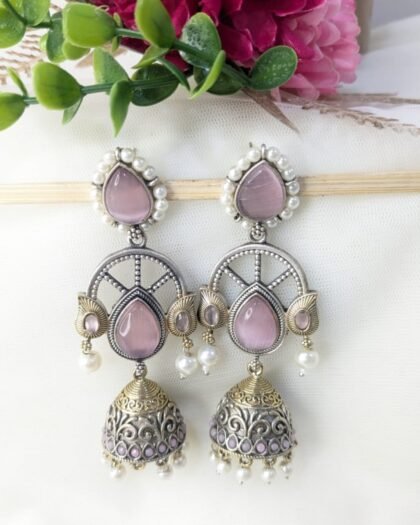 DUAL TONE EARRING STON -PINK