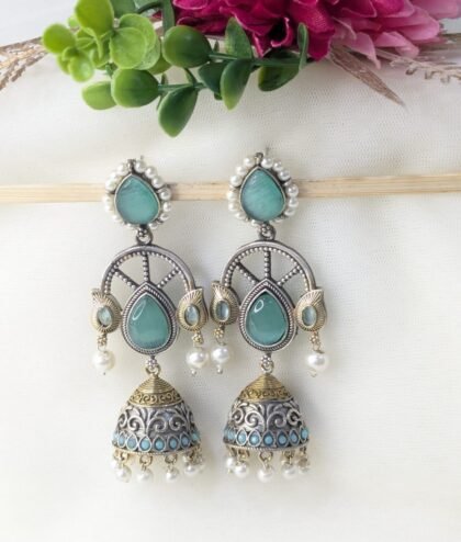 DUAL TONE EARRING STON -TEAL