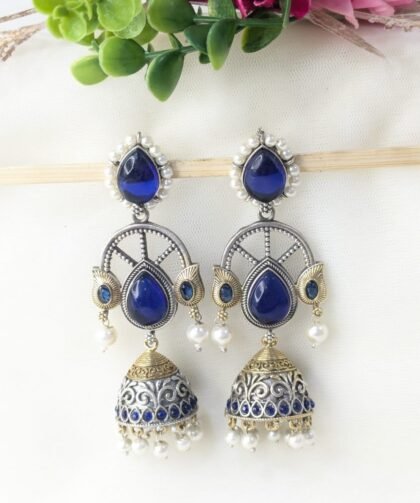 DUAL TONE EARRING STON -BLUE