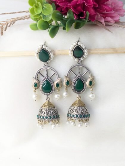 DUAL TONE EARRING STON -GREEN