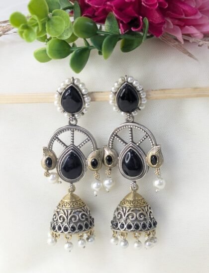 DUAL TONE EARRING STON -BLACK