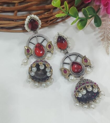 DUAL TONE EARRING STON - RED