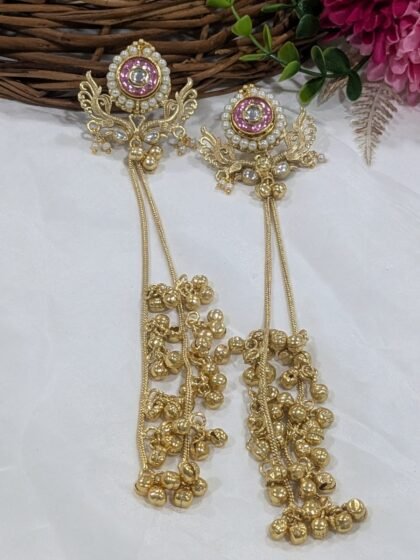 KASHMIRI EARRING  PACHI KUNDAN -PINK