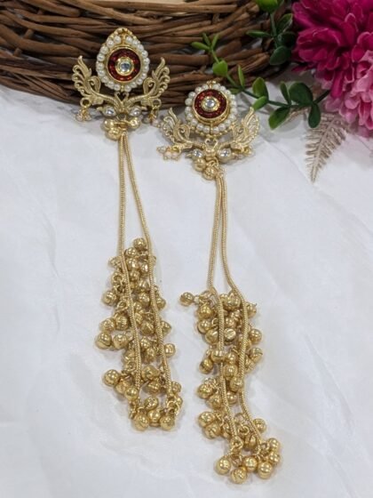KASHMIRI EARRING  PACHI KUNDAN -RED