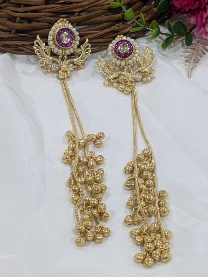 KASHMIRI EARRING  PACHI KUNDAN -PURPLE
