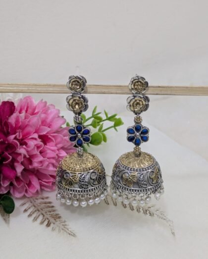 DUAI TONE JHUMKA STONE EARRING-BLUE