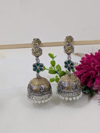 DUAI TONE JHUMKA STONE EARRING-GREEN