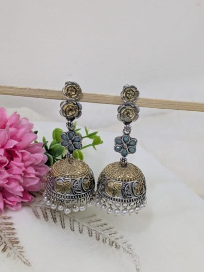 DUAI TONE JHUMKA STONE EARRING-LIGHT BLUE
