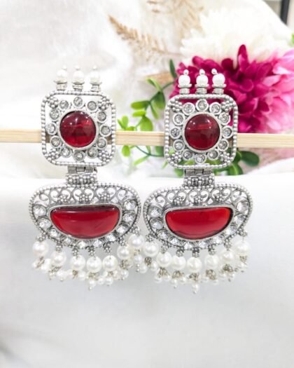 STUD STONE EARRING - RED