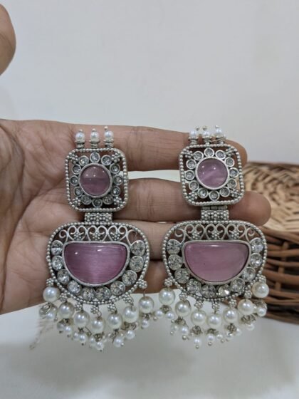 STUD STONE EARRING-PINK