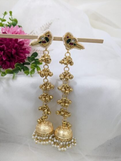 GOLDEN KASHMIRI EARRING PEACOCK JHUMKA PATTERN