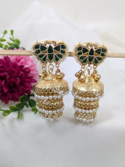 KASHMIRI EARRING JHUMKA STONE -GREEN