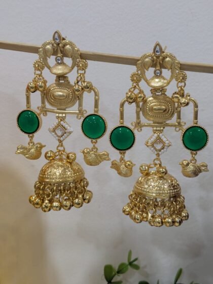 KASHMIRI  JHUMKA EARRING   STONE - GREEN