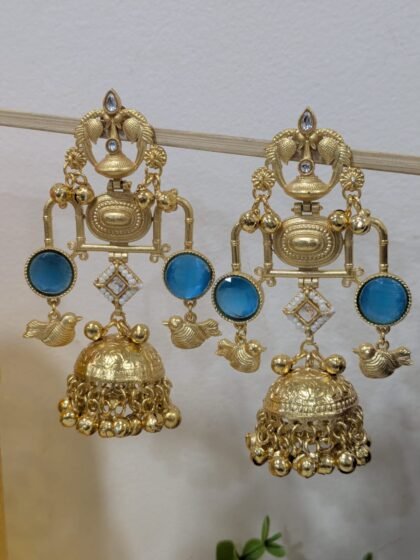 KASHMIRI  JHUMKA EARRING   STONE - LIGHT BLUE