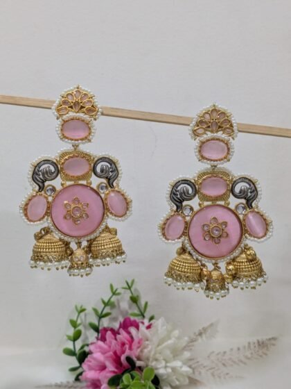 KASHMIRI  JHUMKI EARRING   STONE - PINK