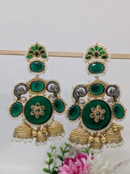 KASHMIRI  JHUMKI EARRING   STONE - GREEN